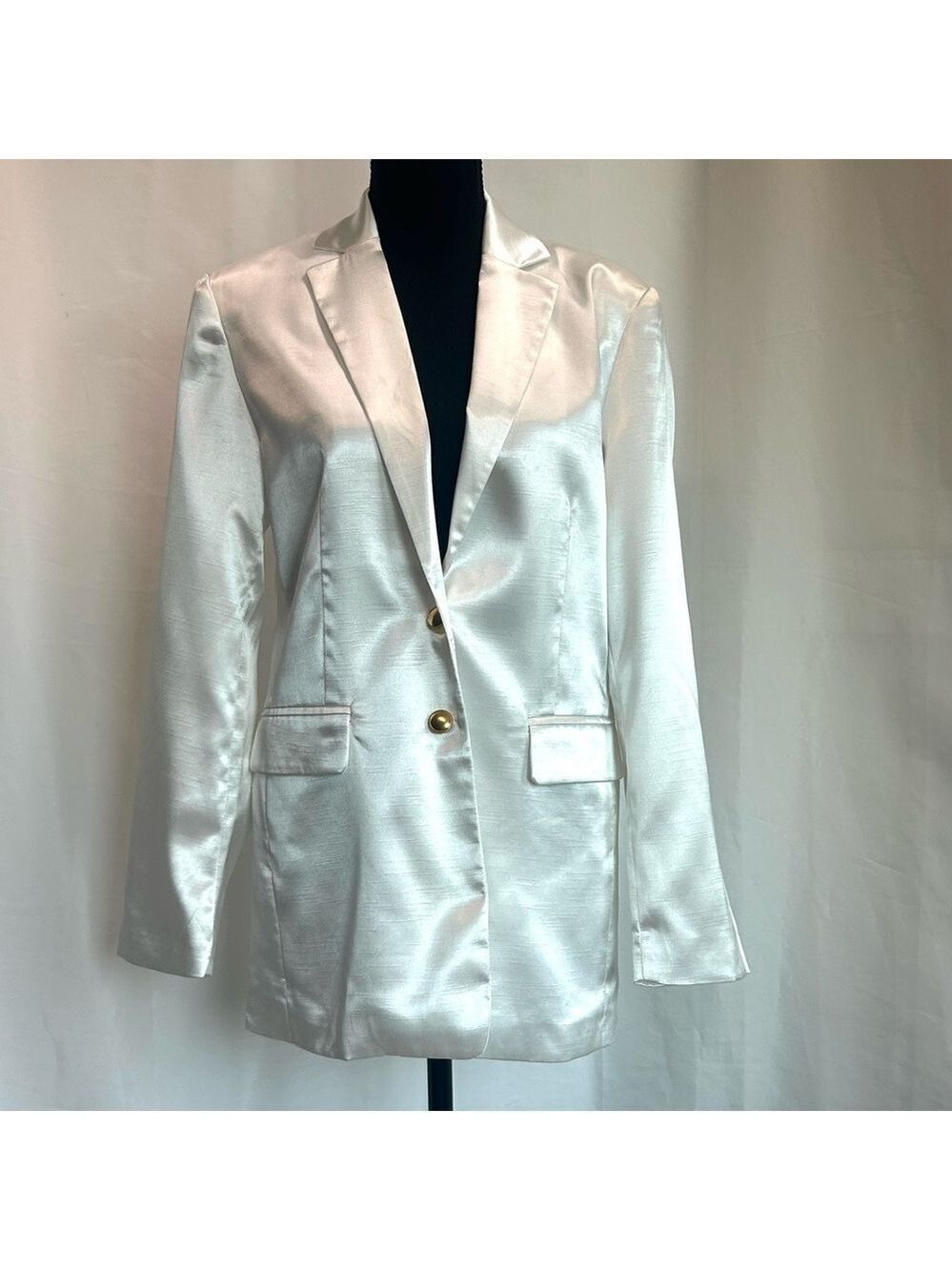 French connection white satin effect Adaline textured blazer single breasted NWT